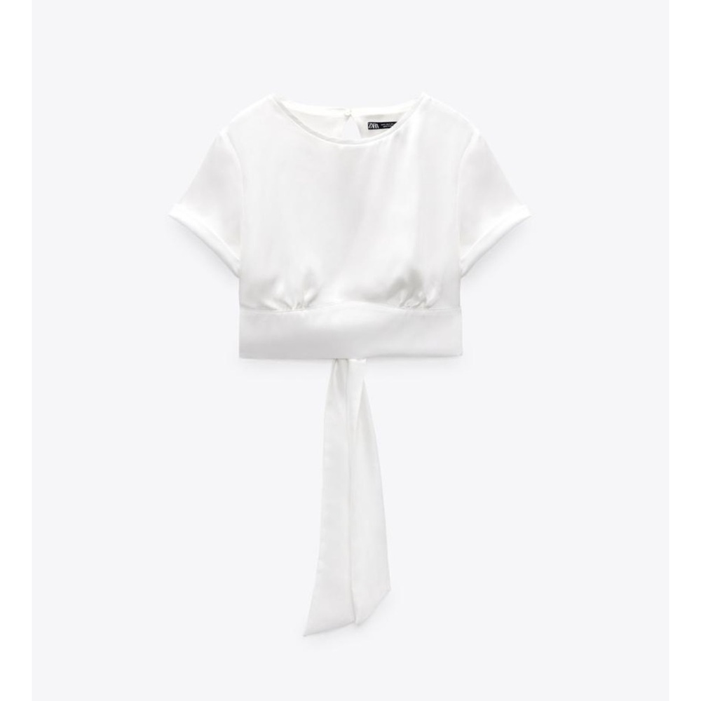 Zara white satin silk top